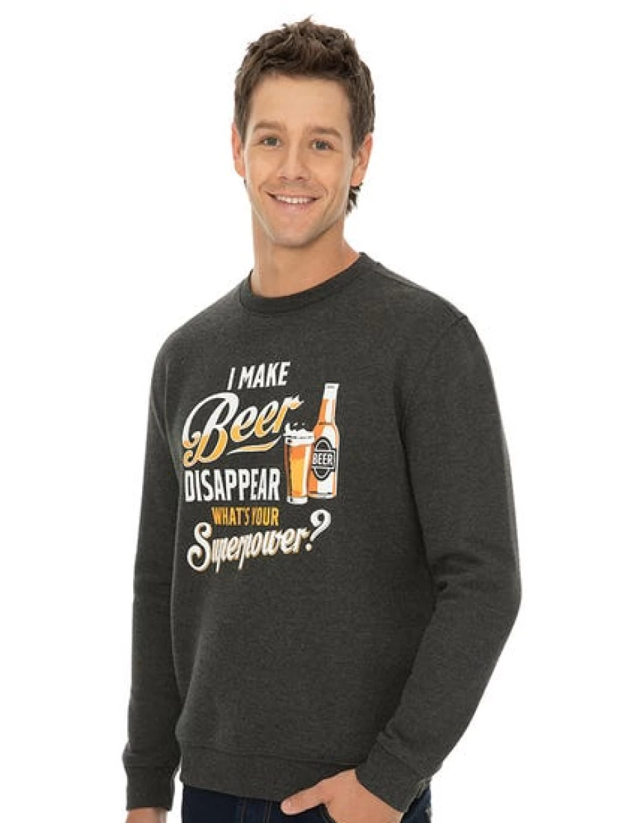 Lowes Men's Casual Beer Print Sloppy Joe T-Shirt in Grey