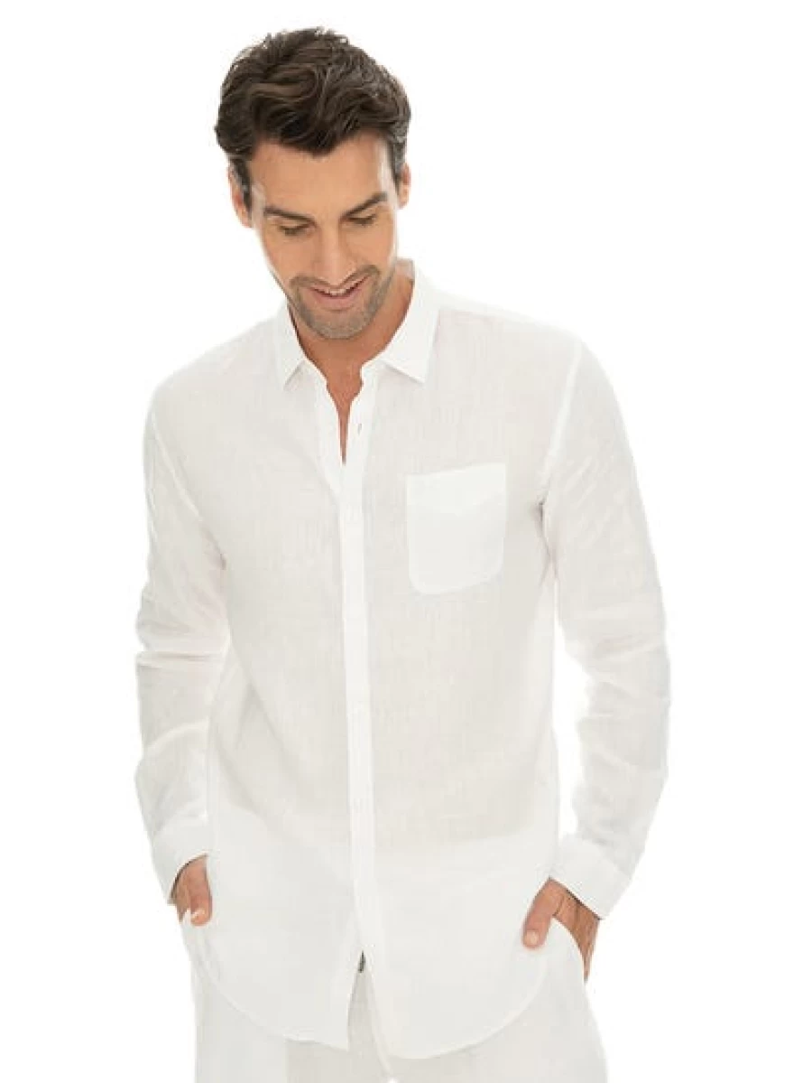 Riley Adams Men's Premium White Linen Shirt - Classic Casual Button-Up for Summer