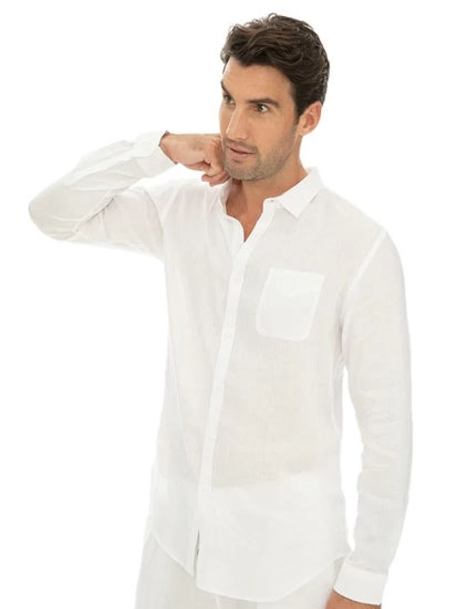 Riley Adams Men's Premium White Linen Shirt - Classic Casual Button-Up for Summer