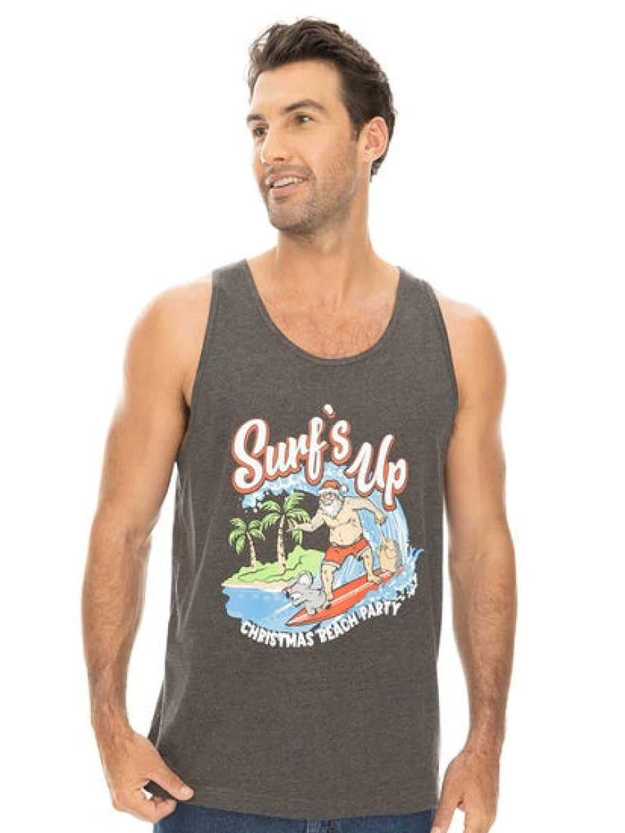 Lowes Men's Catch The Wave Graphic Singlet - Charcoal Grey Athletic Tank Top