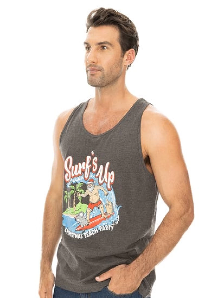 Lowes Men's Catch The Wave Graphic Singlet - Charcoal Grey Athletic Tank Top