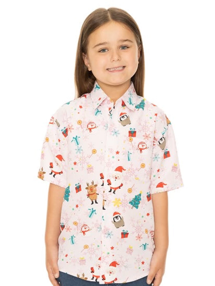 Lowes Kids Christmas Shirt with Santa and Penguin Print - Festive Pink Holiday Top for Children