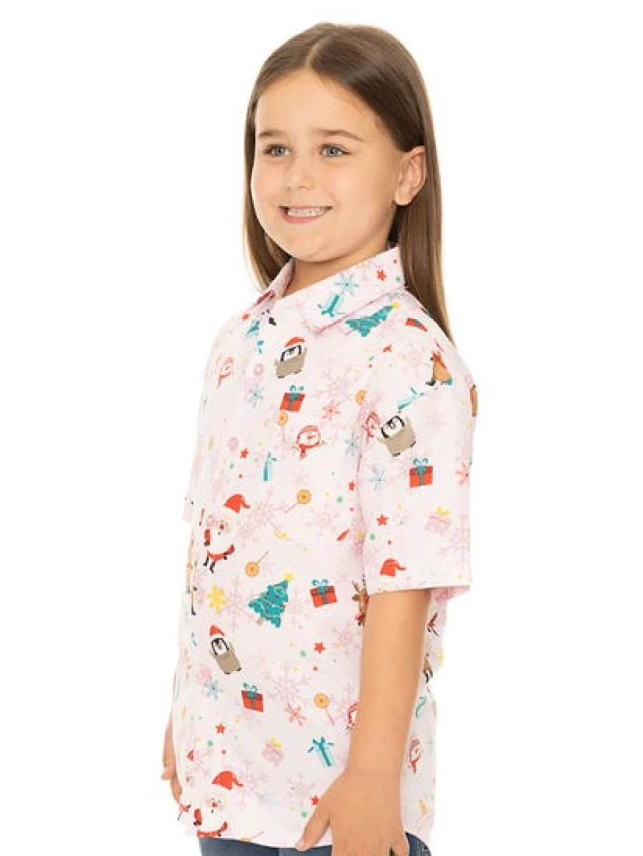 Lowes Kids Christmas Shirt with Santa and Penguin Print - Festive Pink Holiday Top for Children