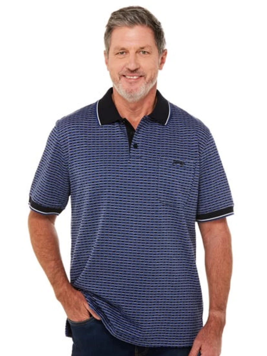 Cougars Men's Navy & Blue Striped Knit Polo Shirt