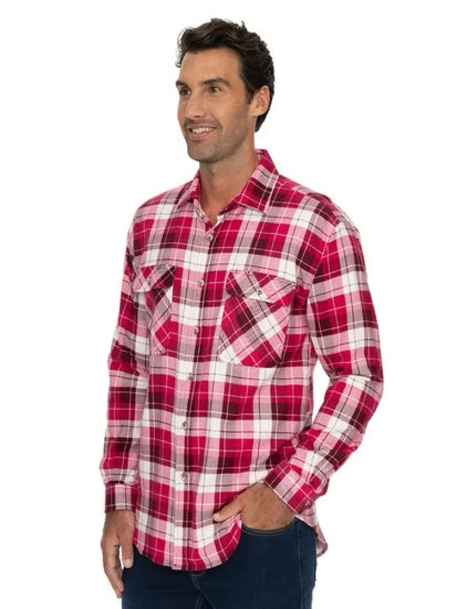 Lowes Men's Pink Check Flannel Shirt - Soft Casual Long Sleeve Plaid Top