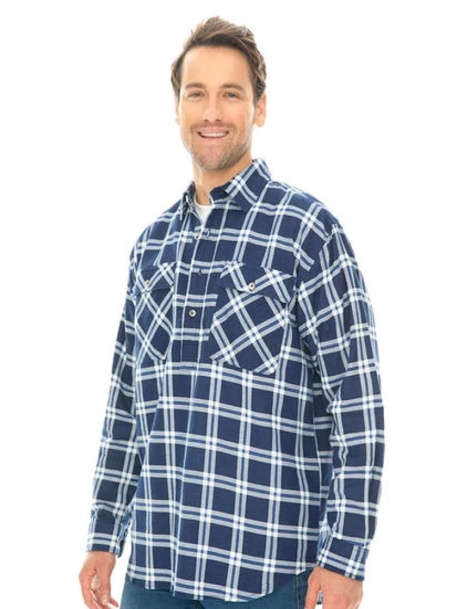 Lowes Men's Navy Blue 1/4 Zip Flannel Shirt