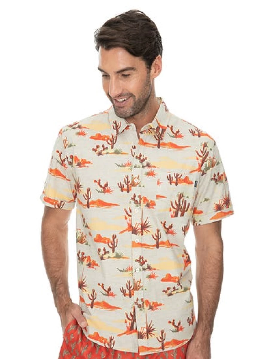 Men's Prodigy Baja Short Sleeve Shirt - Cactus Cotton Print Casual Top