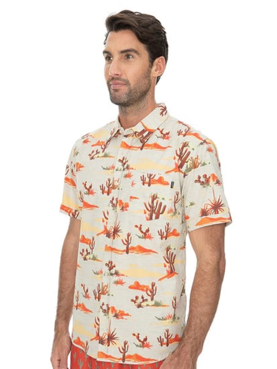 Men's Prodigy Baja Short Sleeve Shirt - Cactus Cotton Print Casual Top