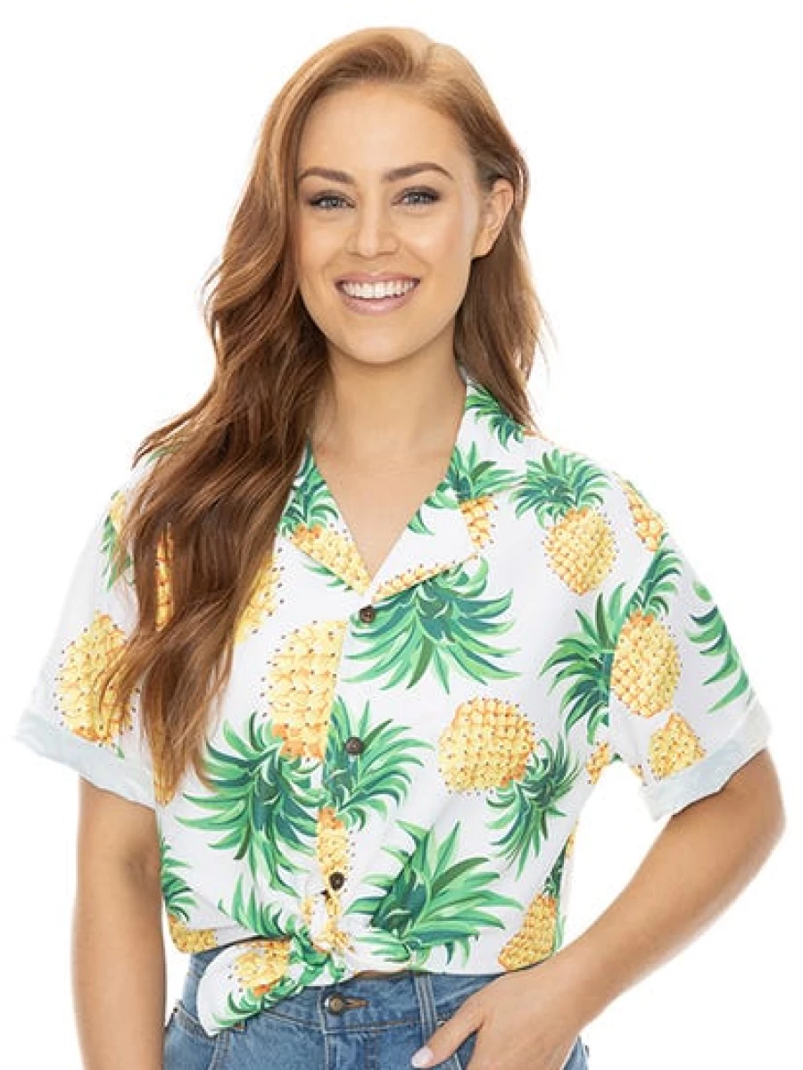 Pacifica Men's Pineapple Print Party Shirt - White Hawaiian Style Matching Top
