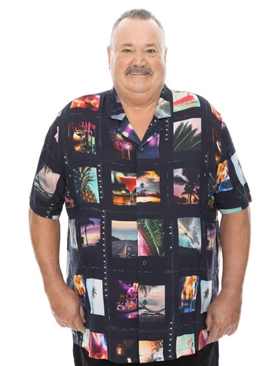 BUILT N FIT Men's Big & Tall Graphic Print Short Sleeve Shirt - Digital Photo Design Casual Top
