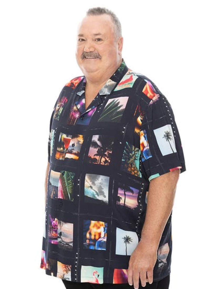 BUILT N FIT Men's Big & Tall Graphic Print Short Sleeve Shirt - Digital Photo Design Casual Top