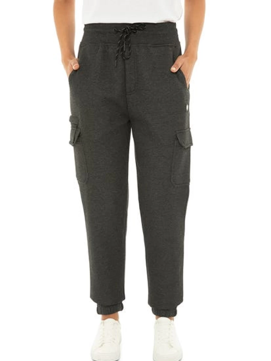 TROJAN Unisex Cargo Track Pants with Side Zips - Charcoal Marle Comfort Fit for Men & Women