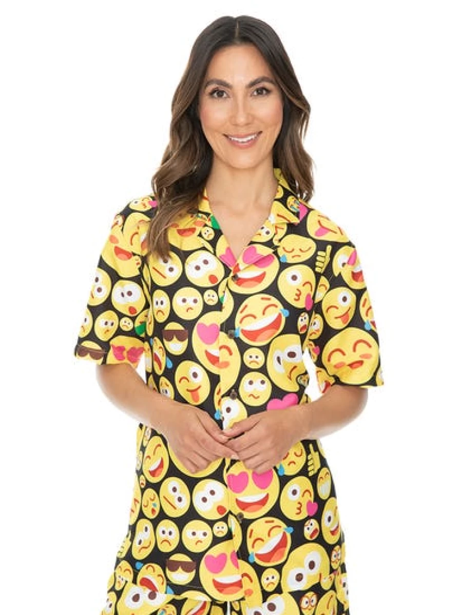 Pacifica Men's Short Sleeve Emoji Party Shirt in Black