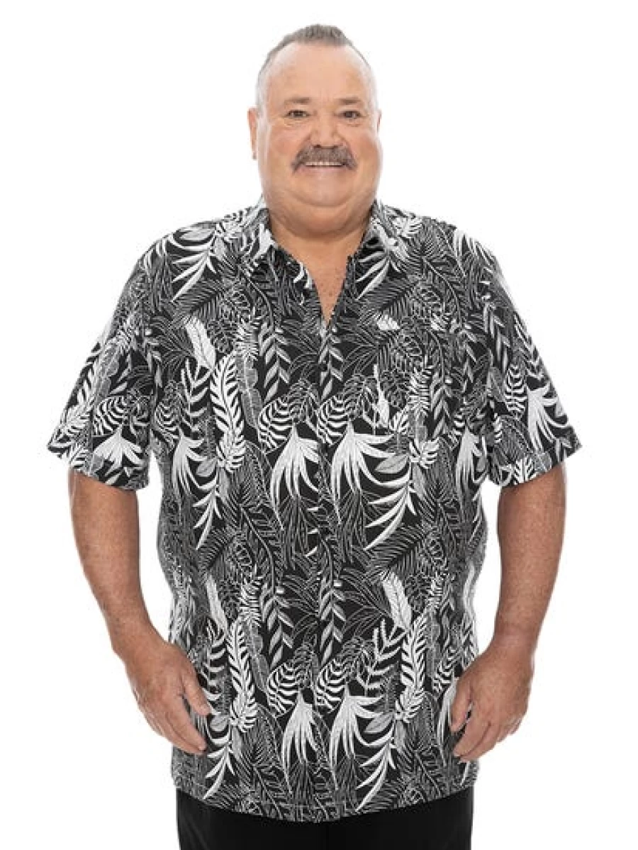 BUILT N FIT Men's Big & Tall Short Sleeve Hawaiian Leaf Print Shirt