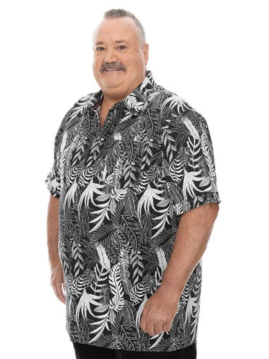 BUILT N FIT Men's Big & Tall Short Sleeve Hawaiian Leaf Print Shirt