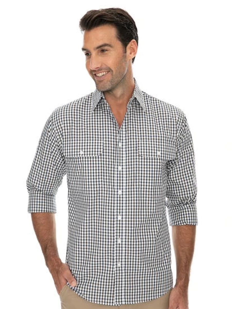 Bisley Men's Long Sleeve Check Shirt in Brown - Classic Plaid Button-Up for Men