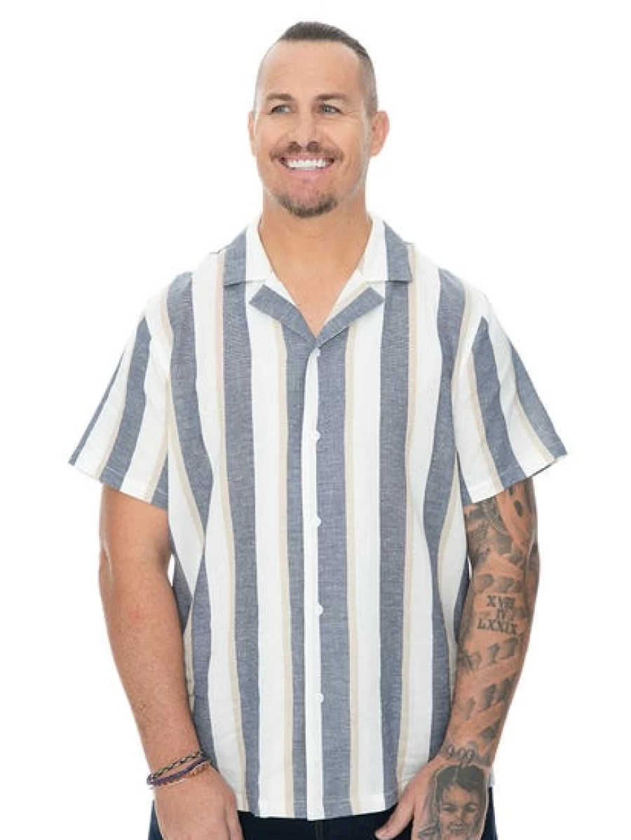 BUILT N FIT Men's Navy Striped Casual Shirt - Big & Tall Sizes