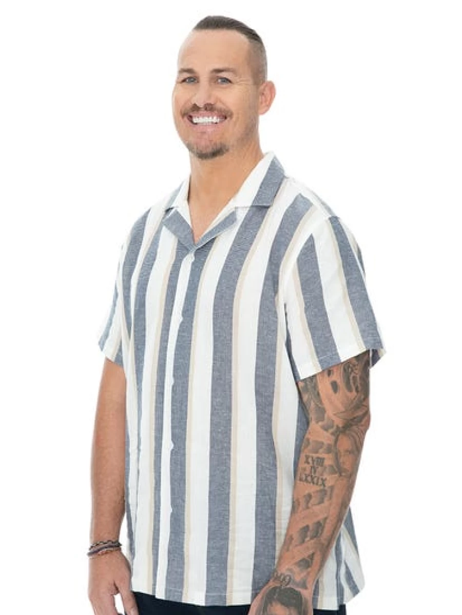 BUILT N FIT Men's Navy Striped Casual Shirt - Big & Tall Sizes