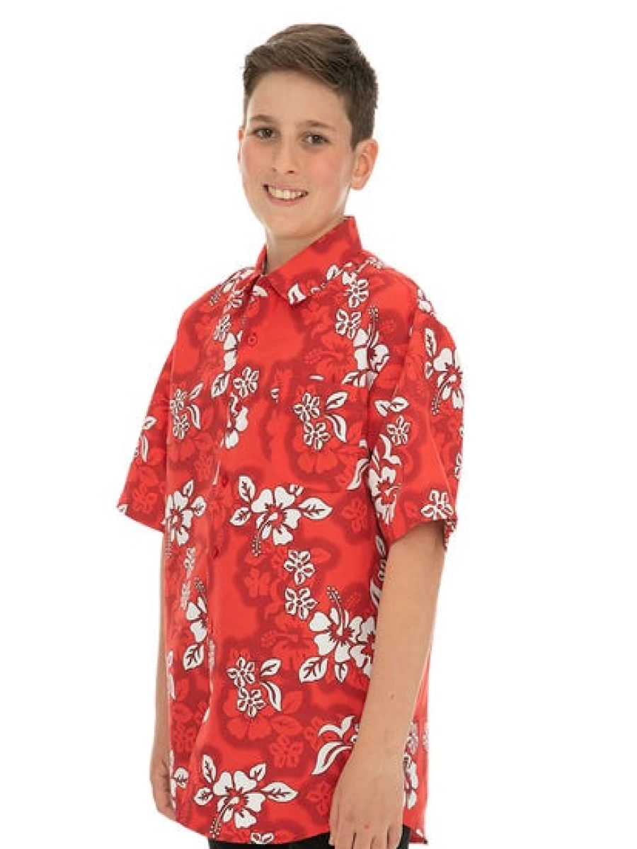 Lowes Men's Red Hibiscus Hawaiian Shirt - Tropical Print Short Sleeve Casual Shirt
