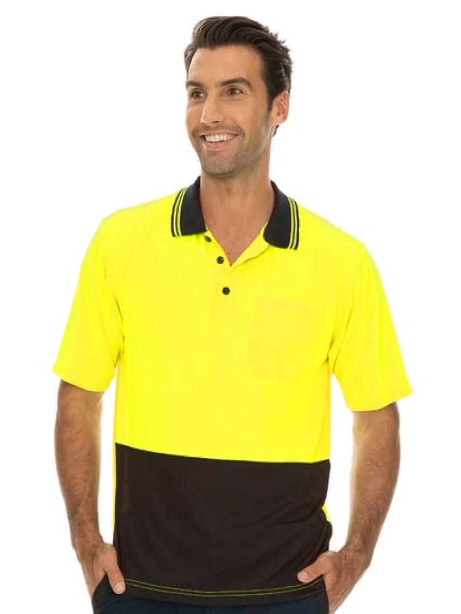 Men's Traders Cool Dry Hi-Vis Polo Shirt - Yellow & Navy Moisture Wicking Workwear