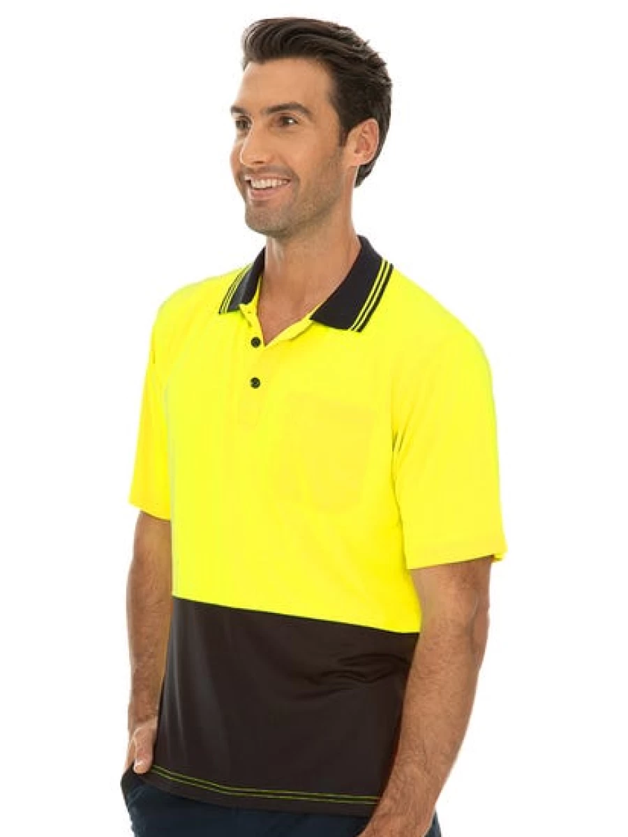 Men's Traders Cool Dry Hi-Vis Polo Shirt - Yellow & Navy Moisture Wicking Workwear