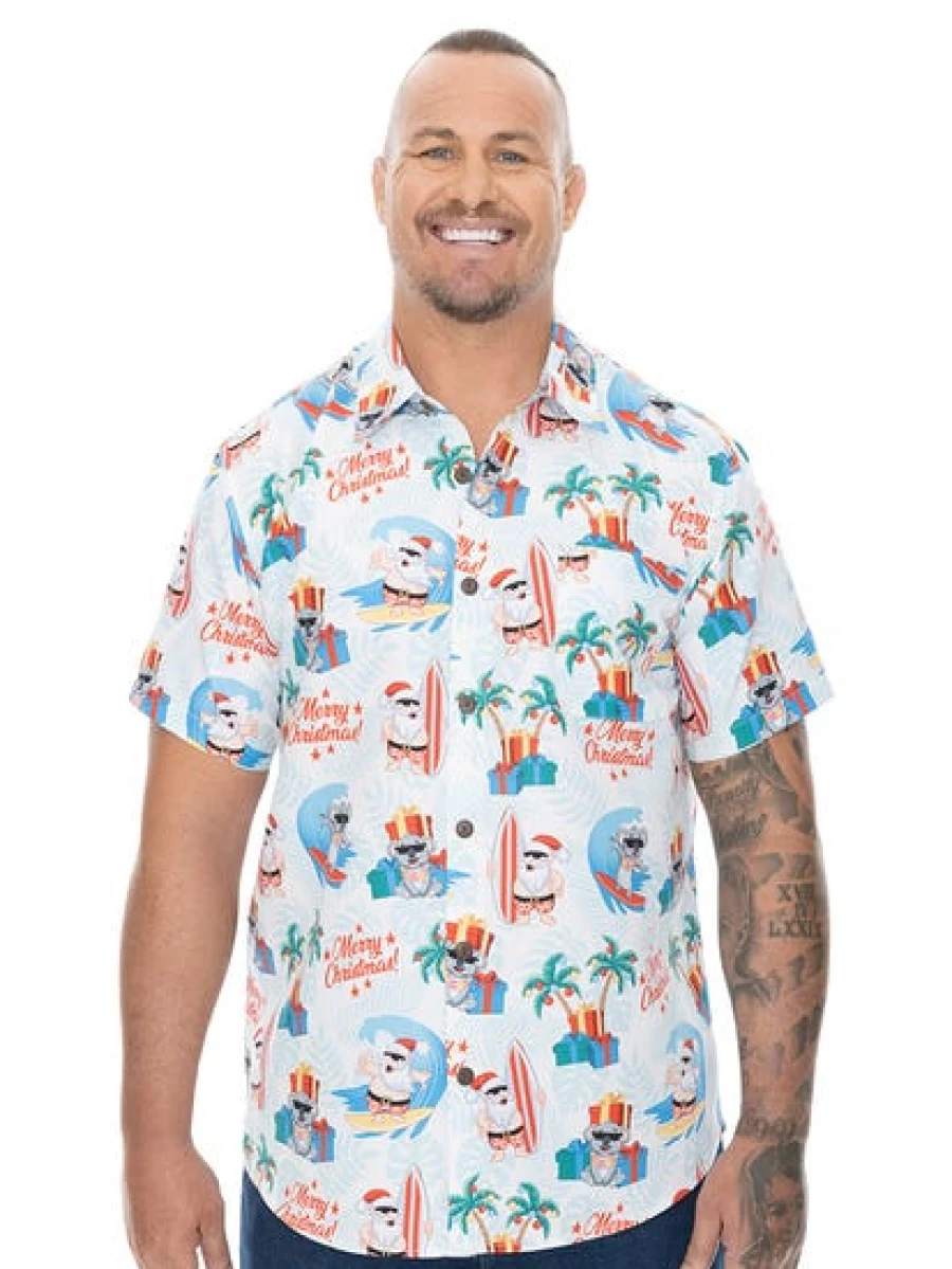 DBK Men's Big & Tall White Christmas Hawaiian Shirt - Holiday Aloha Print Shirt for Men