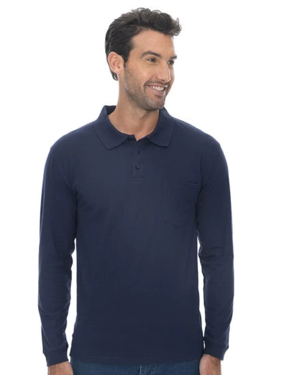 Lowes Men's Navy Blue Knitted Long Sleeve Polo Shirt