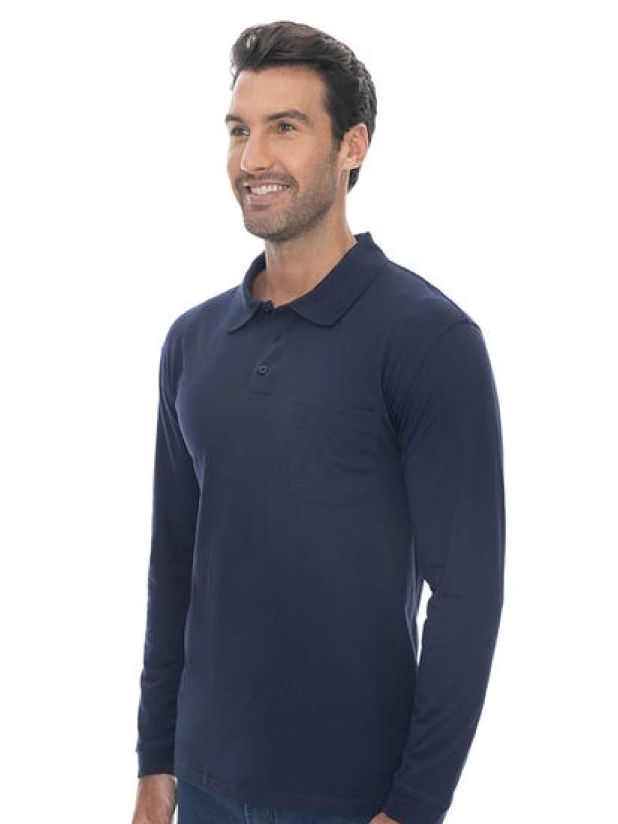 Lowes Men's Navy Blue Knitted Long Sleeve Polo Shirt