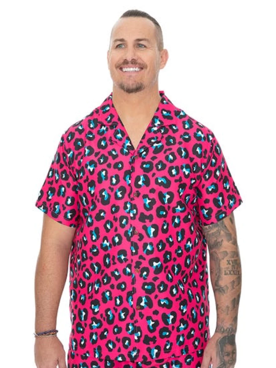 BUILT N FIT Men's Neon Animal Print Short Sleeve Shirt - Big & Tall Graphic Tee