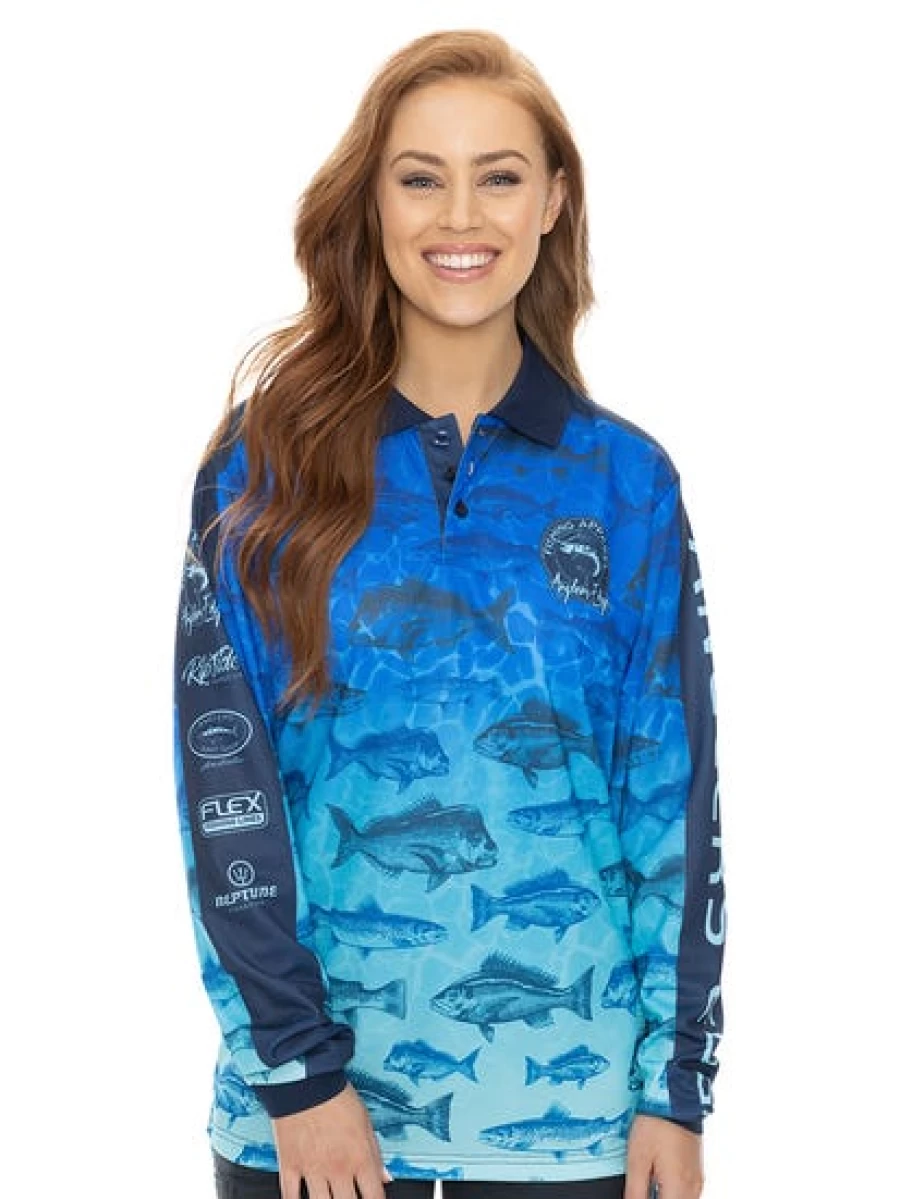 "Anglers Edge Men's Fishing Polo Shirt - Long Sleeve Blue Performance Top for Anglers"