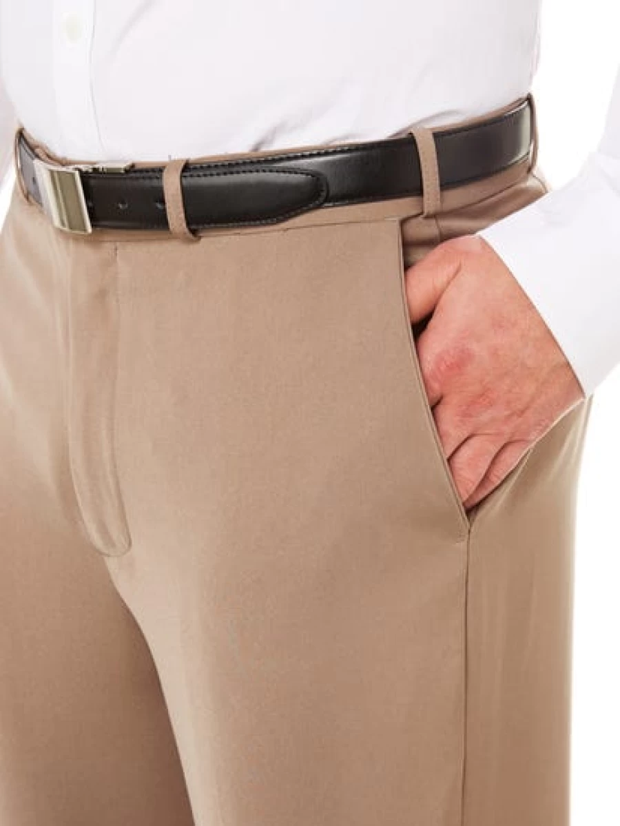 Robert Huntley Men's Microfibre Trousers - Beige Regular Fit Comfortable Casual Pants