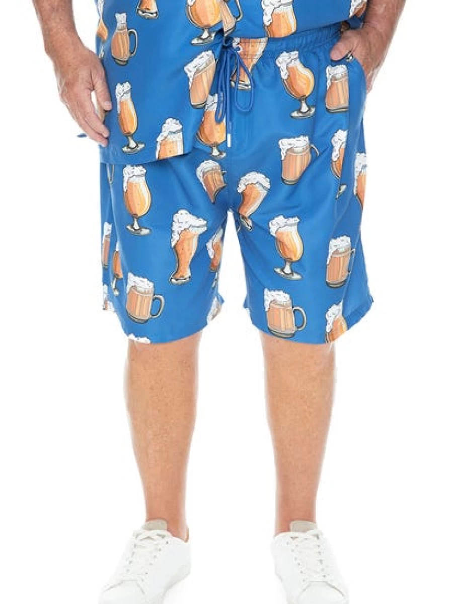 Riley Adams Men's Big & Tall Blue Beer Print Party Shorts for Casual Wear