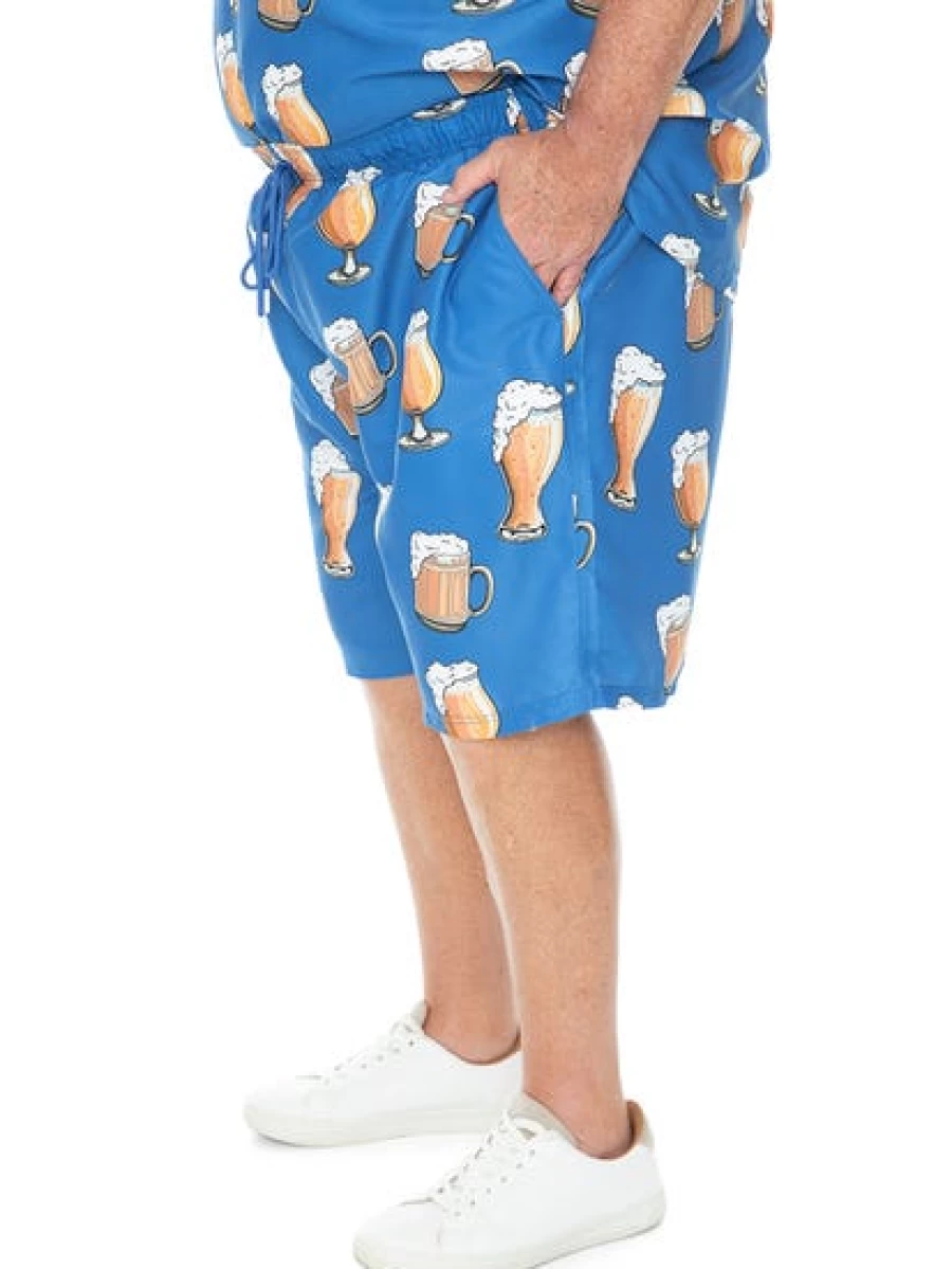 Riley Adams Men's Big & Tall Blue Beer Print Party Shorts for Casual Wear