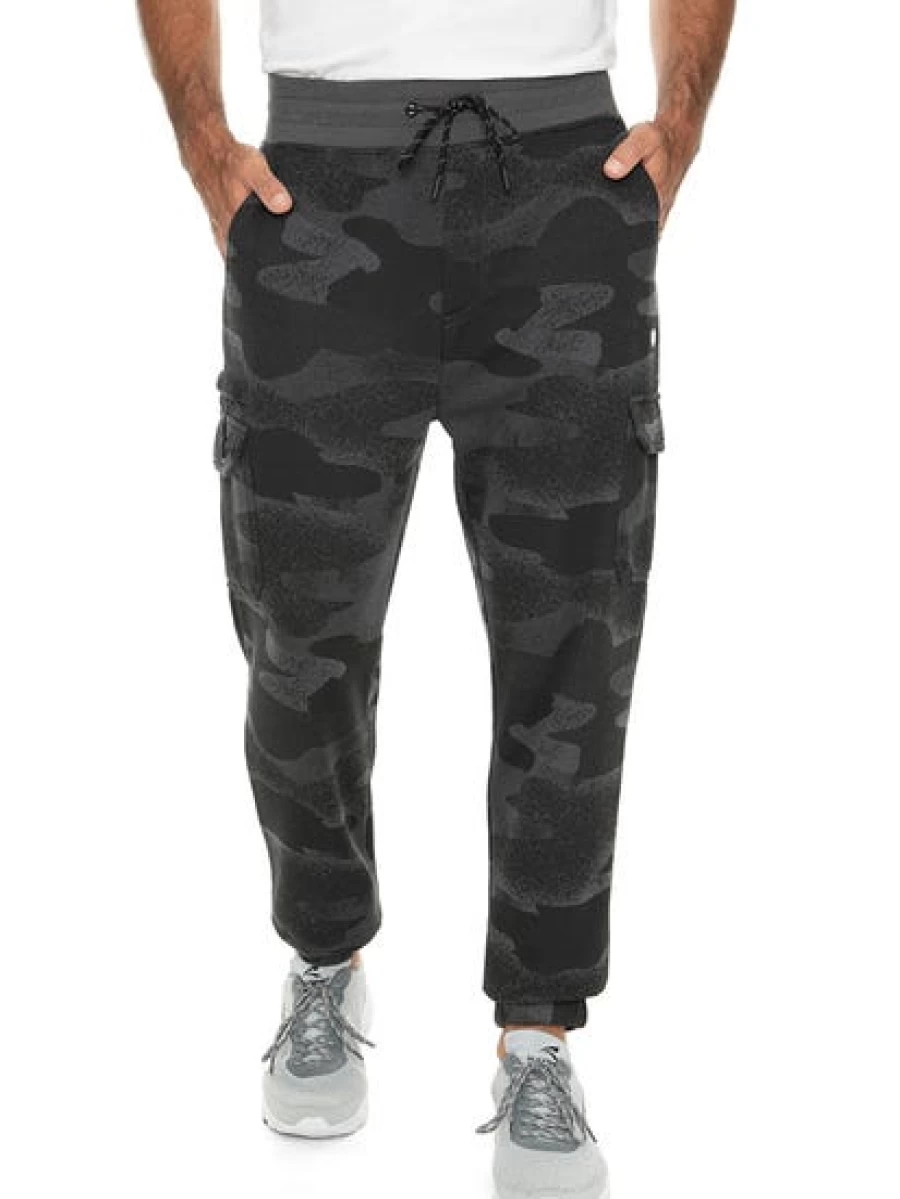 TROJAN Men's Camo Grey Fleece Track Pants - Comfortable Jogging & Workout Sweatpants