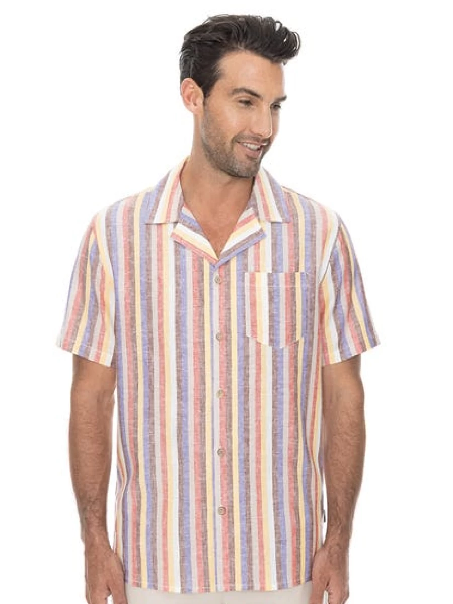 Concept Men's Breathable Linen Stripe Short Sleeve Shirt - Casual Summer Top