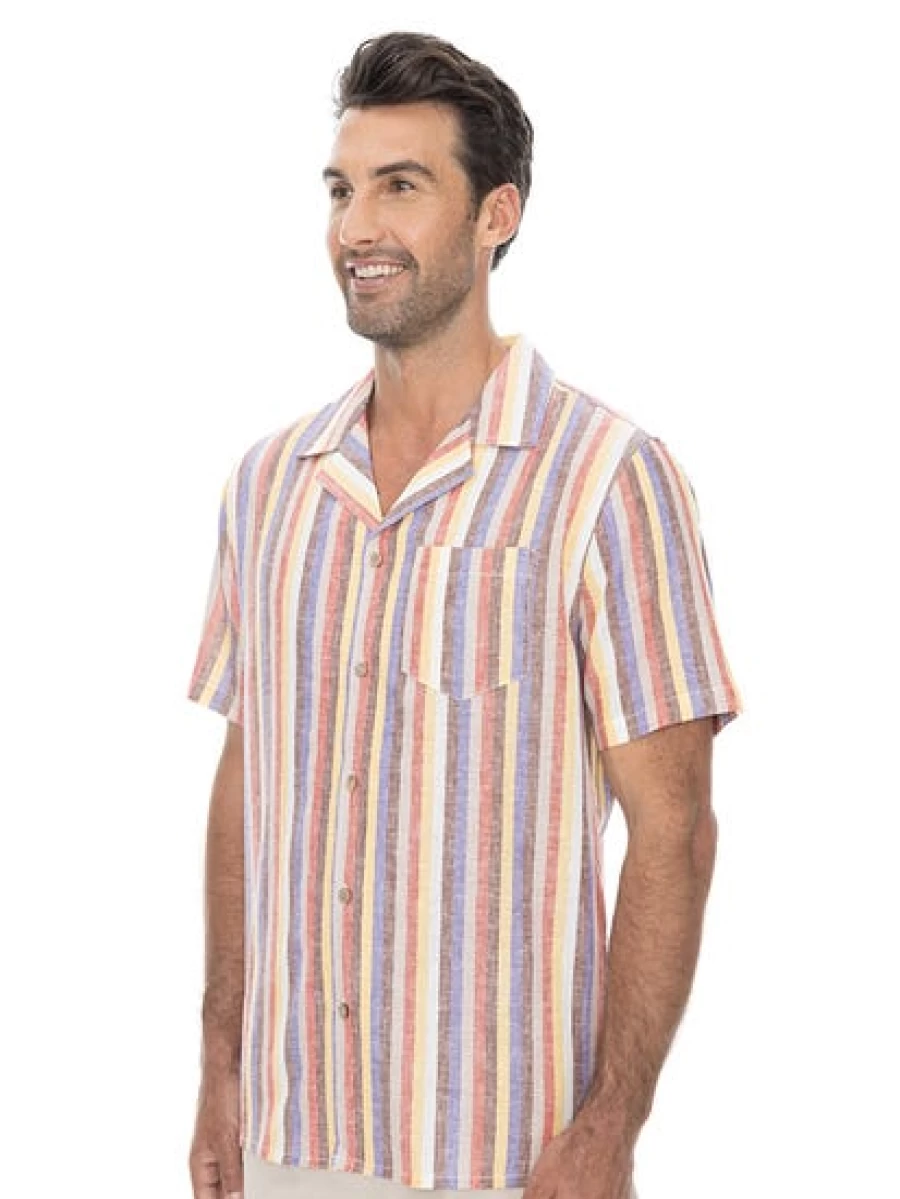 Concept Men's Breathable Linen Stripe Short Sleeve Shirt - Casual Summer Top