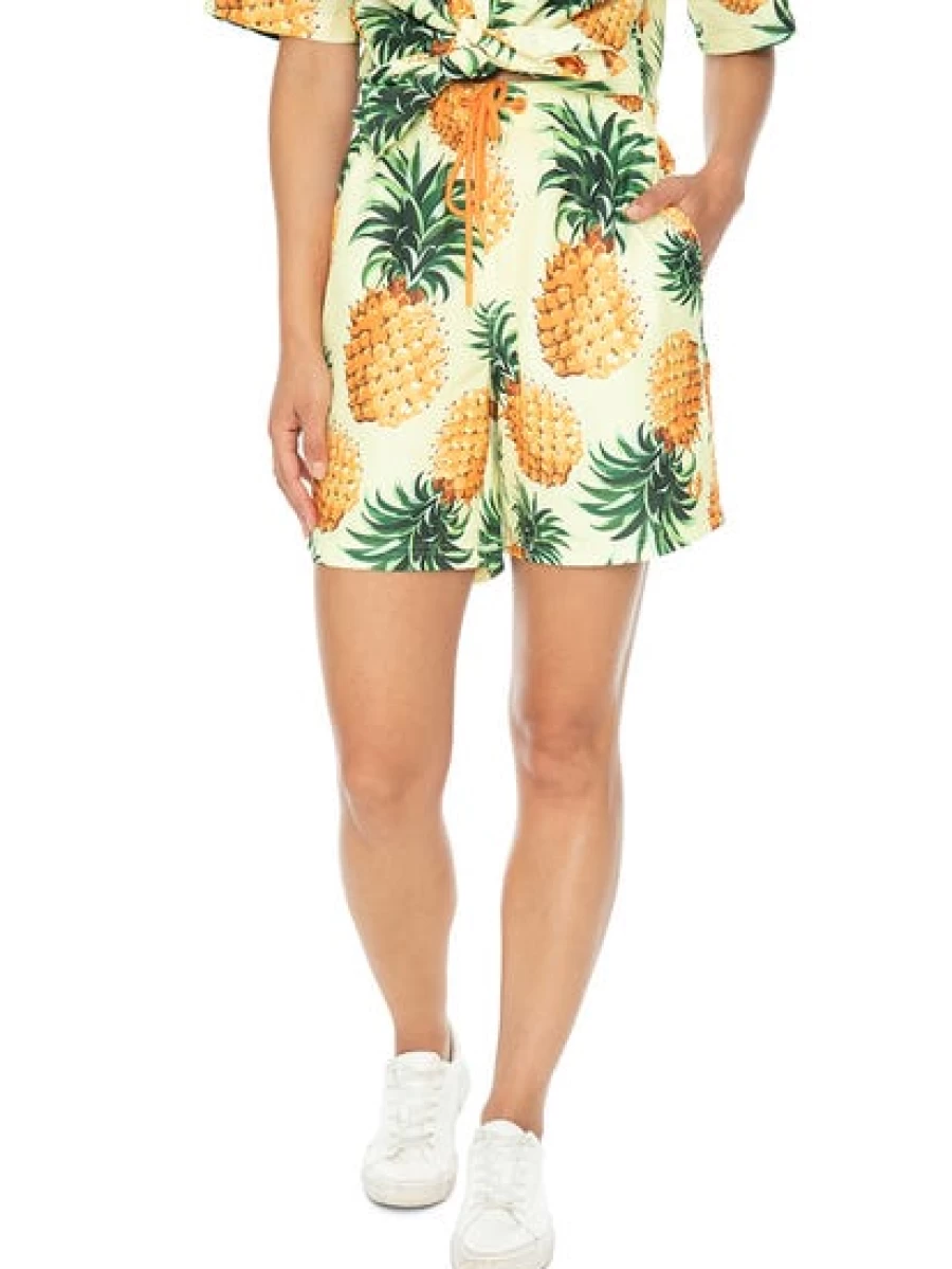 Men's Pineapple Print Party Shorts by Pacifica - Fun Yellow Summer Beach Shorts