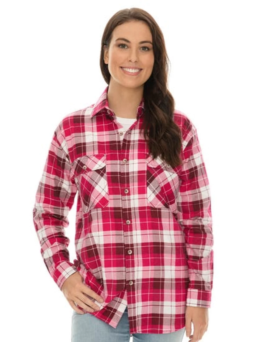 Lowes Men's Pink Check Flannel Shirt - Soft Casual Long Sleeve Button-Up