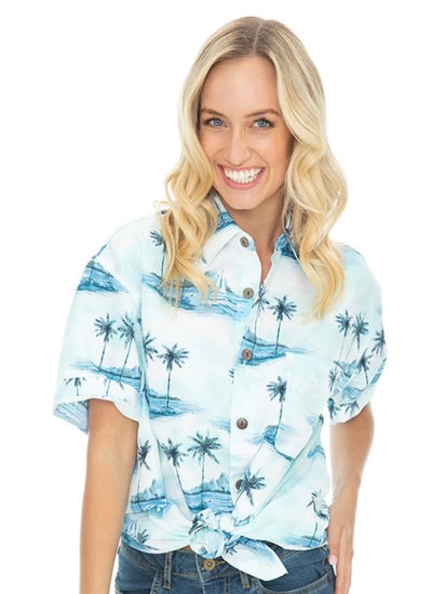 Lowes Men's Hawaiian Shirt Mint Green Palm Print Short Sleeve Casual Beach Shirt