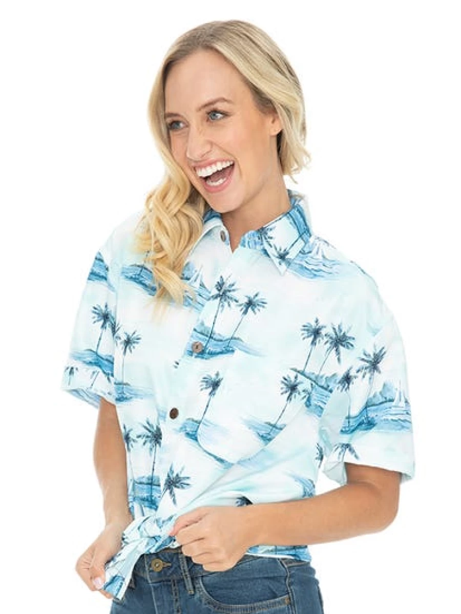 Lowes Men's Hawaiian Shirt Mint Green Palm Print Short Sleeve Casual Beach Shirt