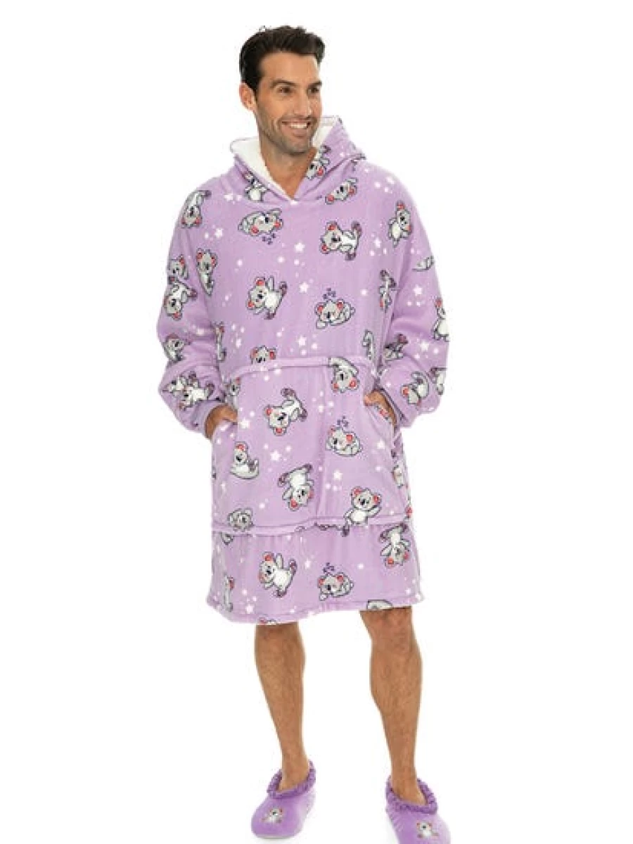 Lowes Men's Koala Purple Hooded Blanket - Soft Fleece Wearable Hoodie Blanket for Comfort & Warmth