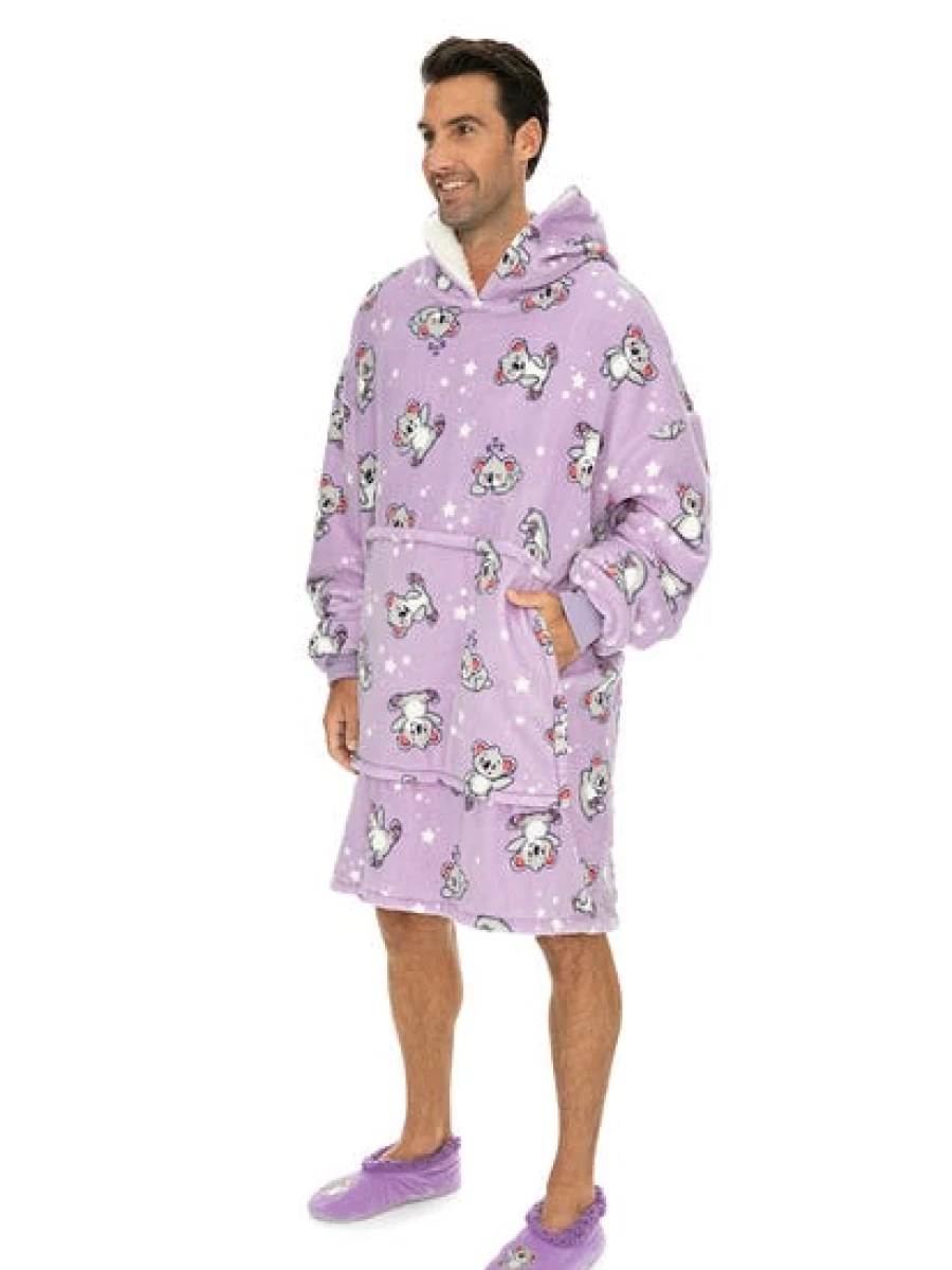 Lowes Men's Koala Purple Hooded Blanket - Soft Fleece Wearable Hoodie Blanket for Comfort & Warmth