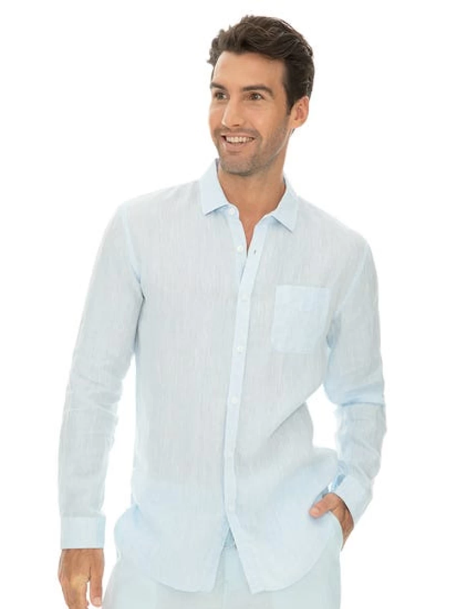 Riley Adams Men's Blue Linen Shirt - Classic Casual Button-Up for Summer