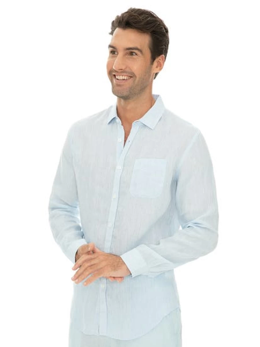 Riley Adams Men's Blue Linen Shirt - Classic Casual Button-Up for Summer