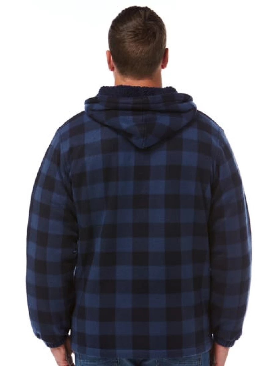 Lowes Men's Denim Check Sherpa Lined Hooded Jacket for Winter Warmth