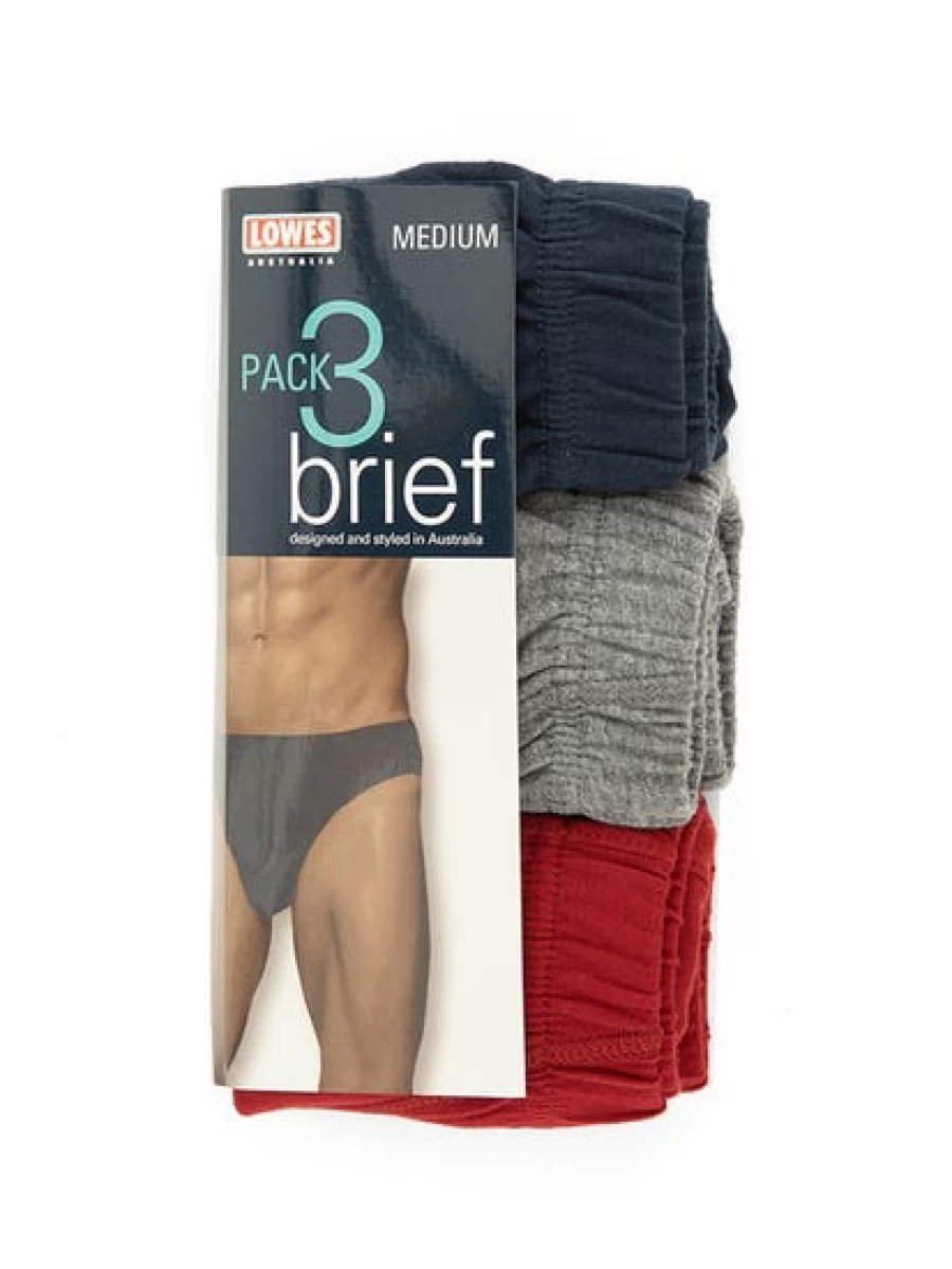 Lowes Men's 3 Pack Cotton Briefs in Navy, Grey & Maroon - Comfortable Underwear Multipack