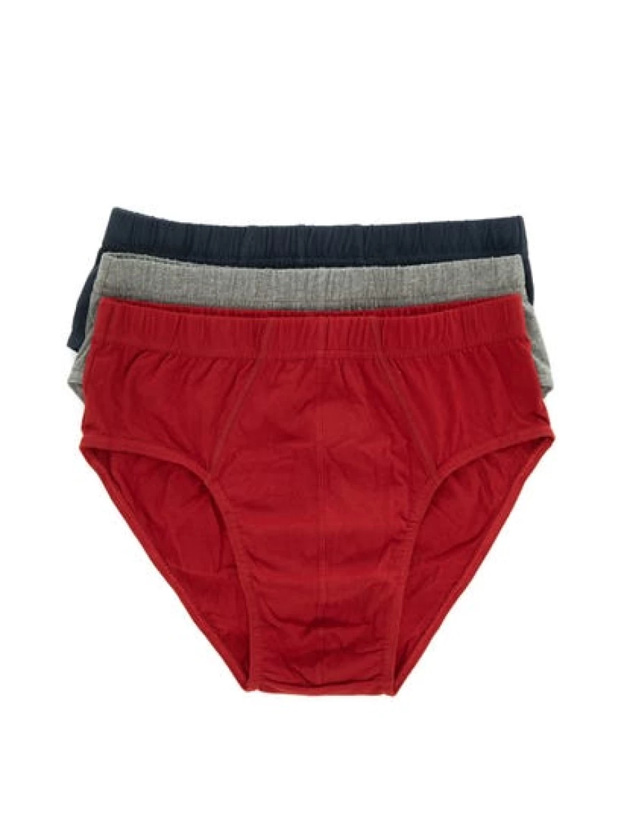 Lowes Men's 3 Pack Cotton Briefs in Navy, Grey & Maroon - Comfortable Underwear Multipack