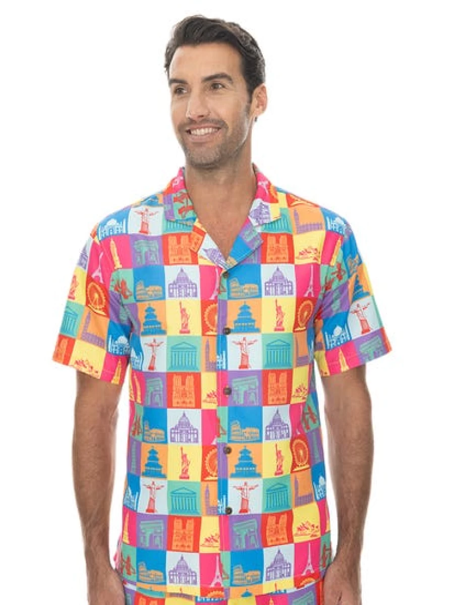 Pacifica Men's Matching Party Shirt - Multi Destination Print Stylish Comfort Fit