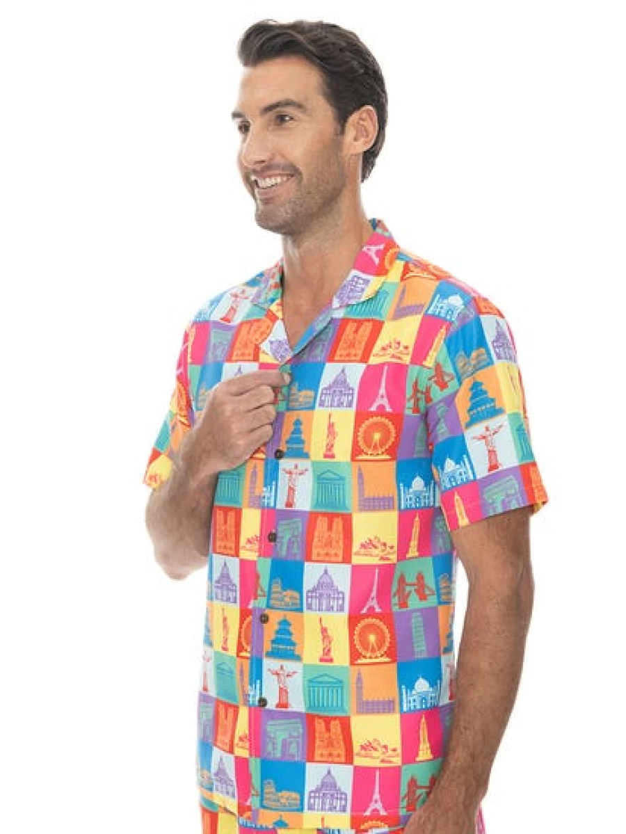 Pacifica Men's Matching Party Shirt - Multi Destination Print Stylish Comfort Fit