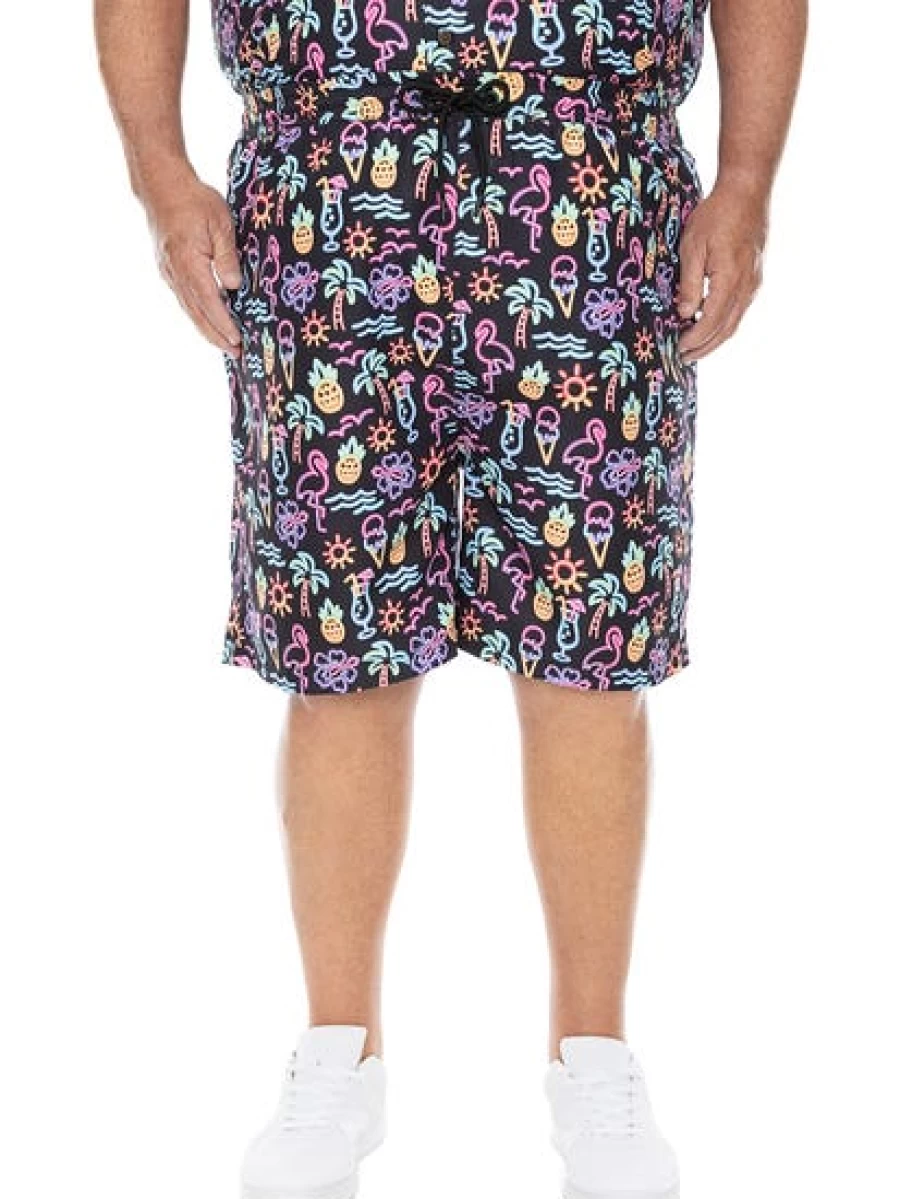 BUILT N FIT Men's Big & Tall Bright Tropical Print Summer Shorts